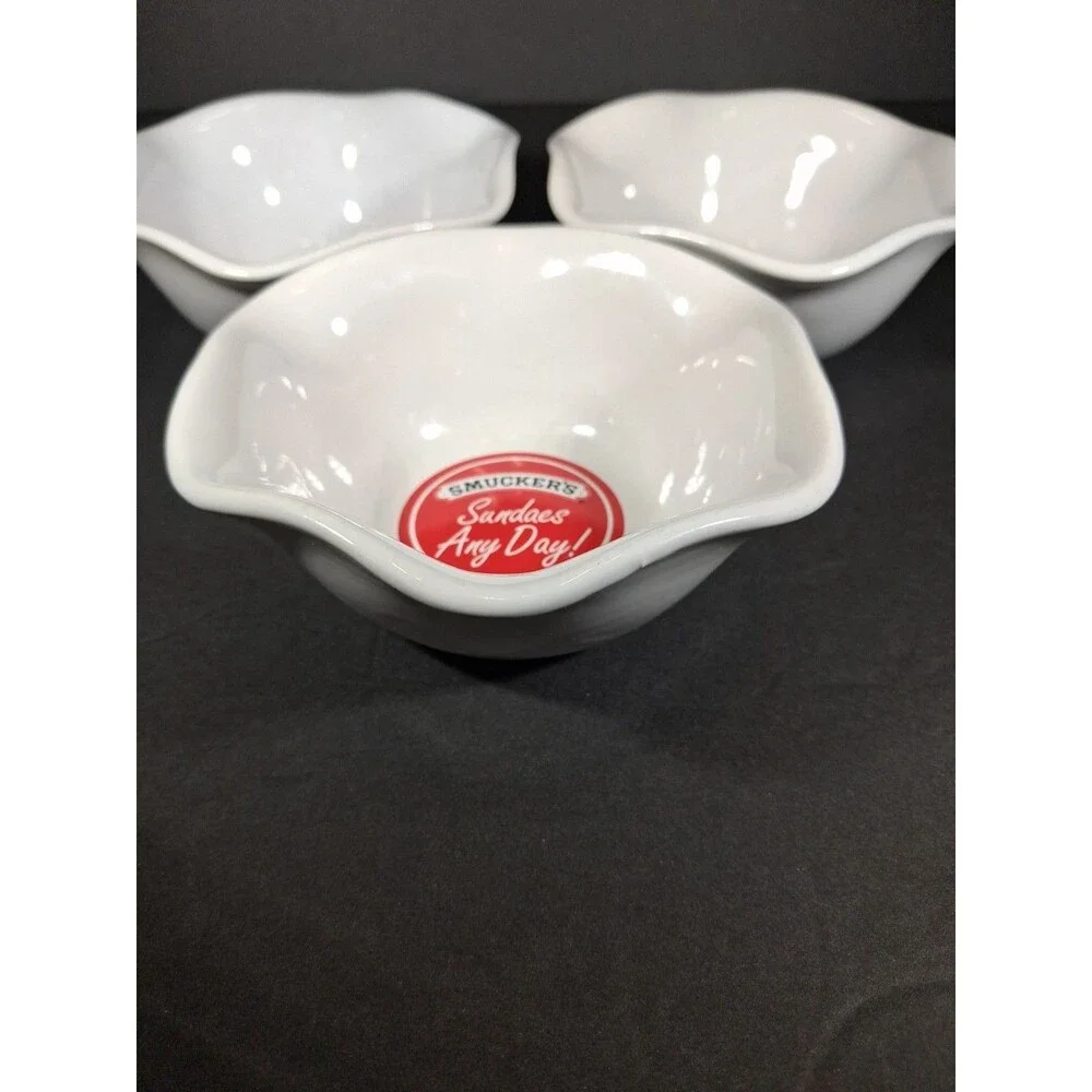 Smucker's Sundaes Any Day Ice Cream Bowls White Scalloped Set of 3 Item 31110